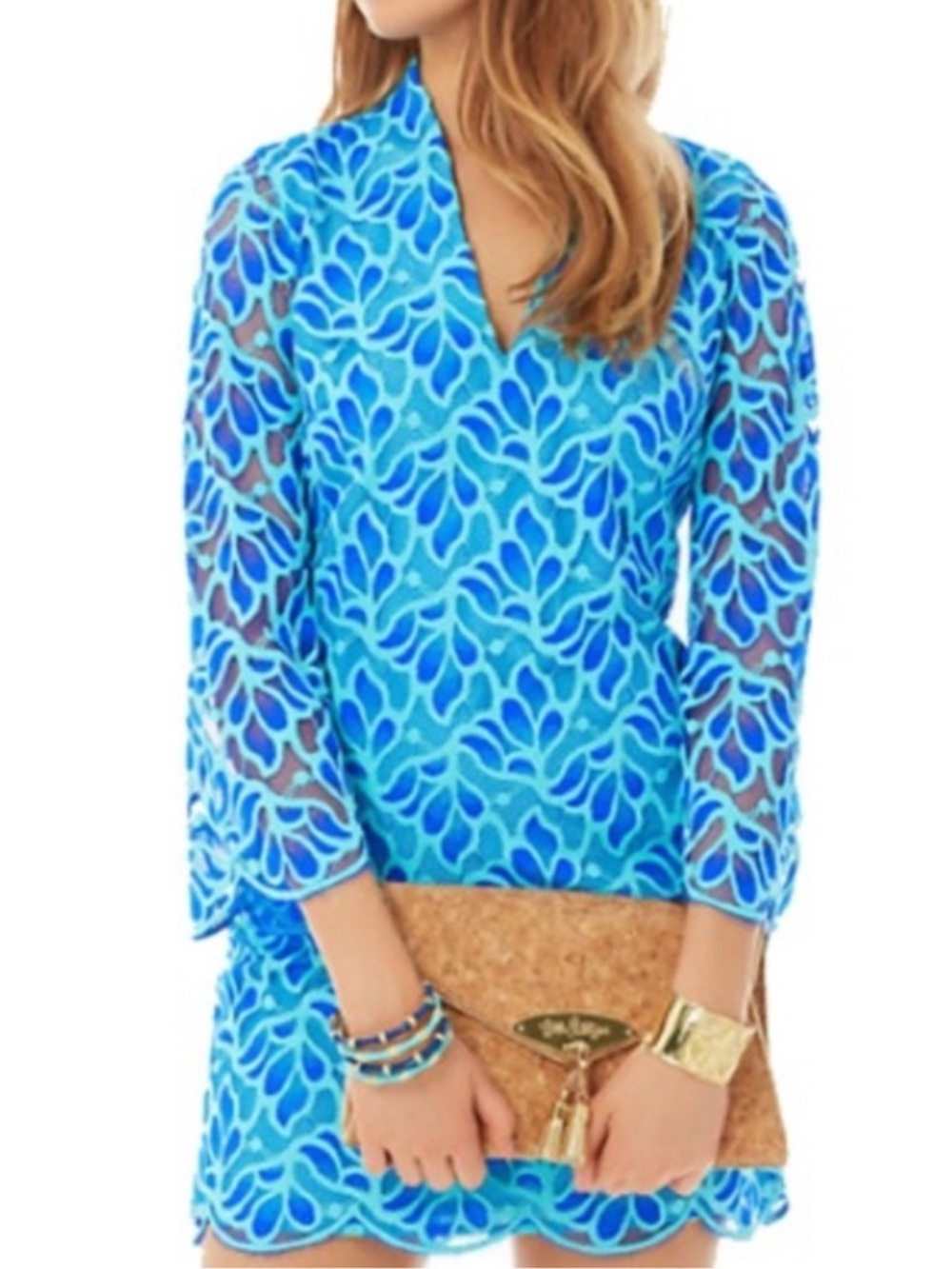 Lilly Pulitzer Devina Brewster Blue Light Flora Lace Shift Dress Sz 4 $298